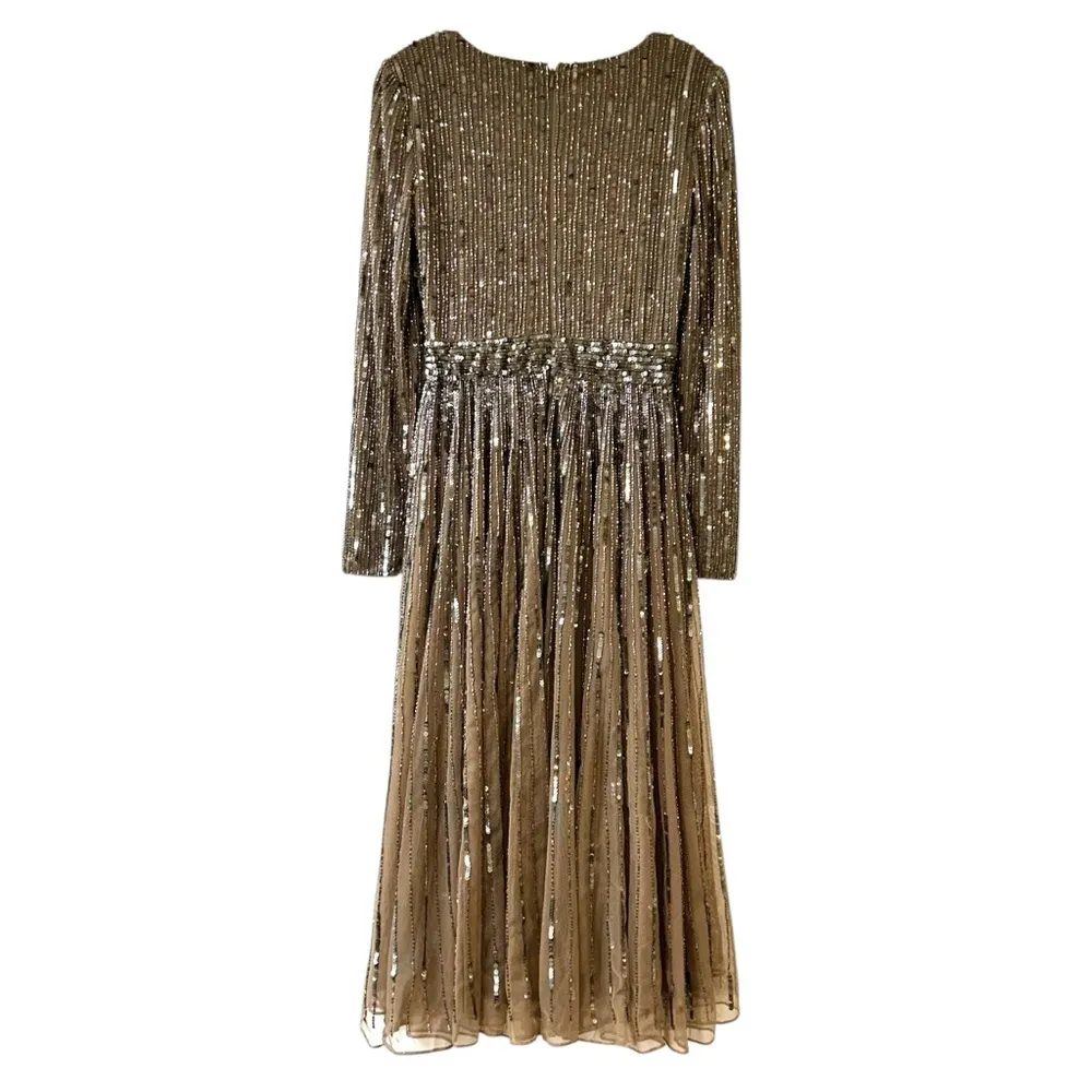 MAC DUGGAL 5528 Long Sleeve Tea Length Midi Dress Sz 2 Dark Taupe NWT $398 ✨ - Image 7