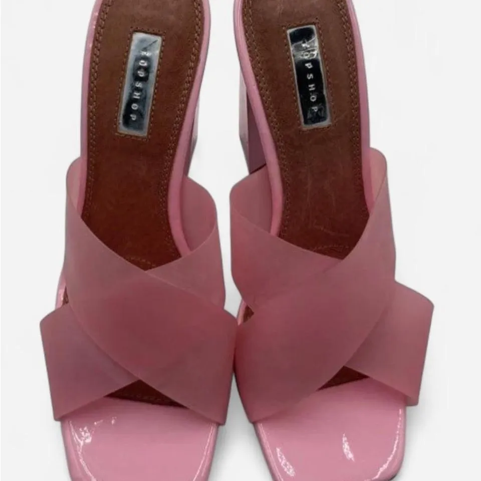Topshop Pink Crisscross Slides Block Heels 8.5 - Image 5