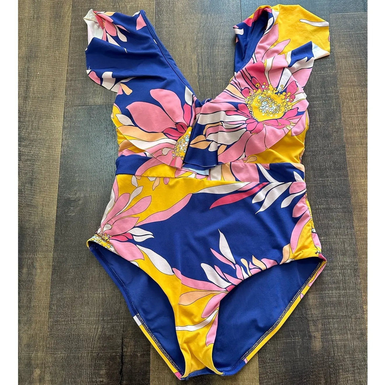 Trina Turk Breeze Ruffle Plunge Floral Print One Piece Swimsuit Size 12 - Image 12