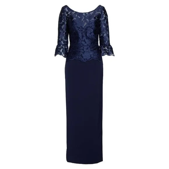 JS Collections Embroidered Mesh Peplum Gown - Image 20