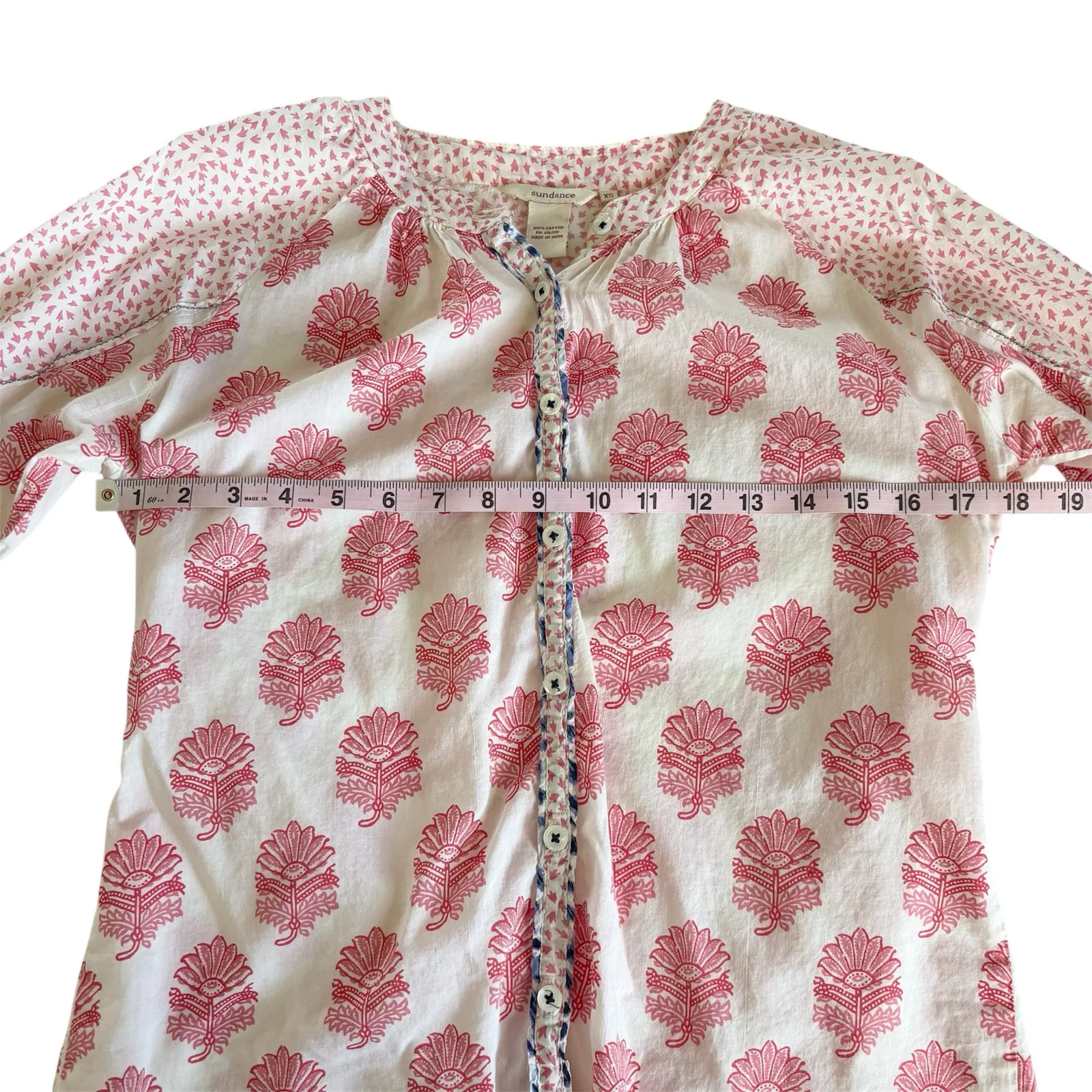 Sundance Rosalie Cream Block Floral Print Button Up Shirt Blouse Women’s Size XS - Image 3