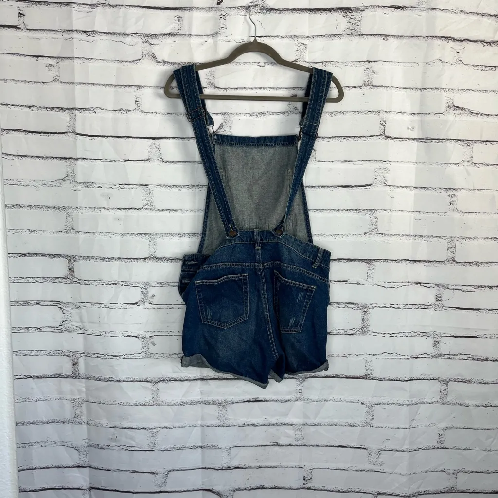 Litz Distressed Denim Short Overalls Blue Wash Women’s Medium Casual Cottagecore - Image 8