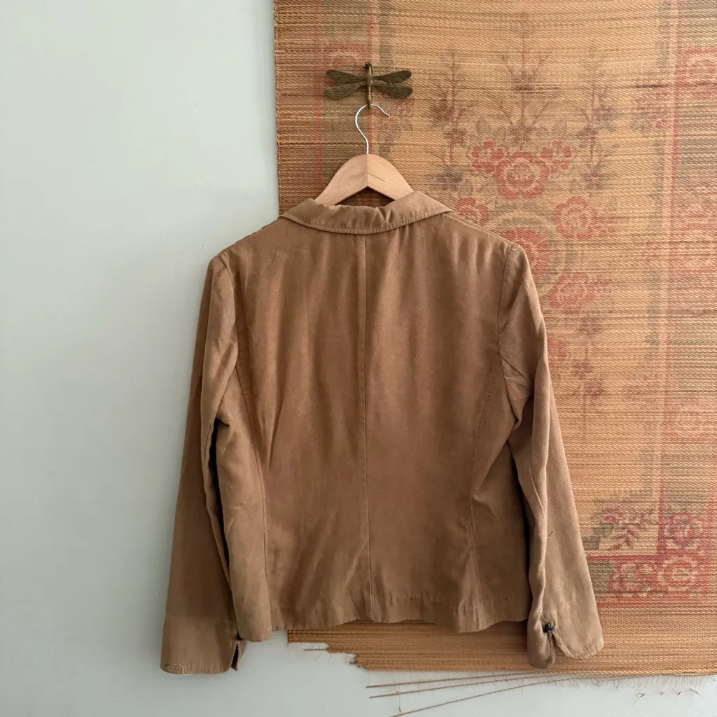Vintage 90s Faux Suede Tan Blazer Jacket - Image 5