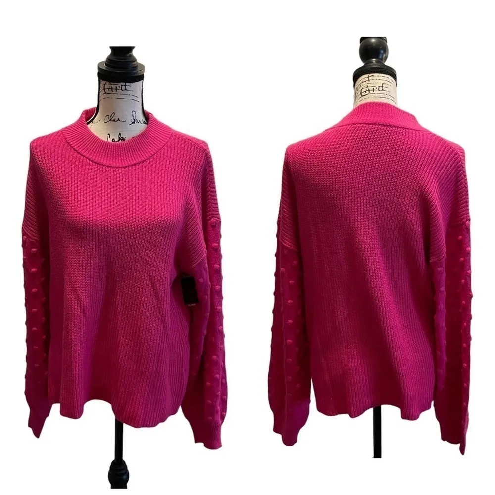 Vince Camuto Bobble Stitch Sweater Aurora Bright Pink Medium XL XXL Mock Neck - Image 10
