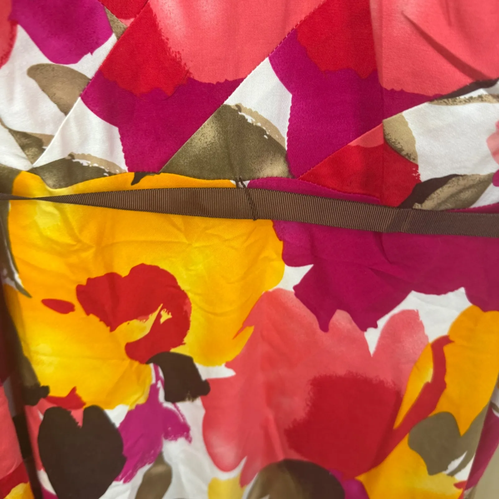 Signature Robbie Bee 20W Floral Print Sleeveless Dress Brown Ribbon Belt Wedding Pink - Image 4