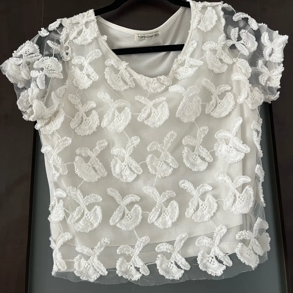 Topshop White Floral Lace Blouse - Image 3