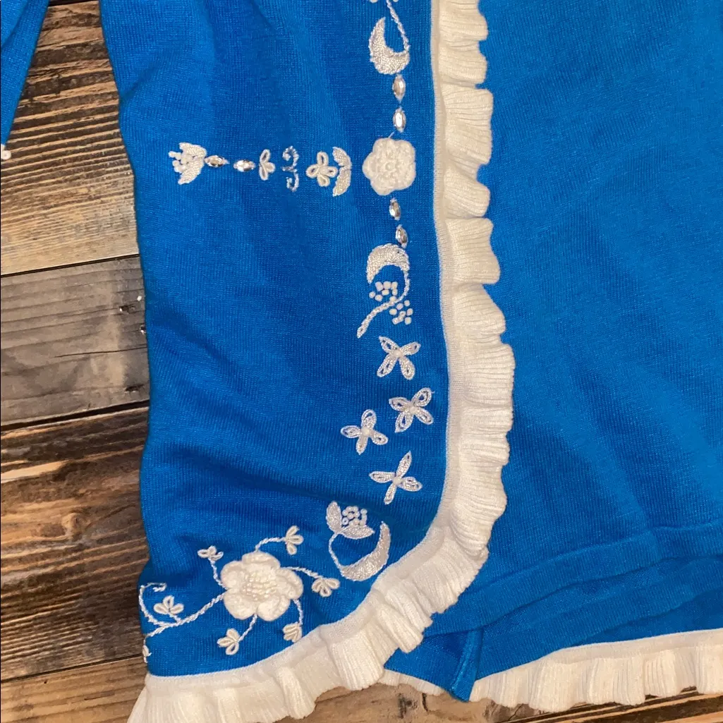 Vintage Storybook Knits with embroidered details 2pc cardigan and Top Blue - Image 2