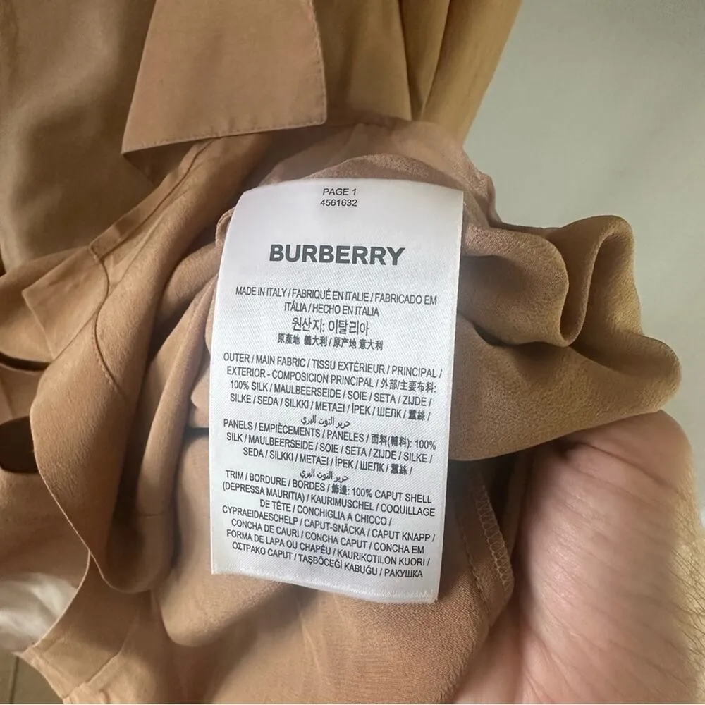 Burberry Camel Tan Draped Silk Blouse Women US2 - Image 7