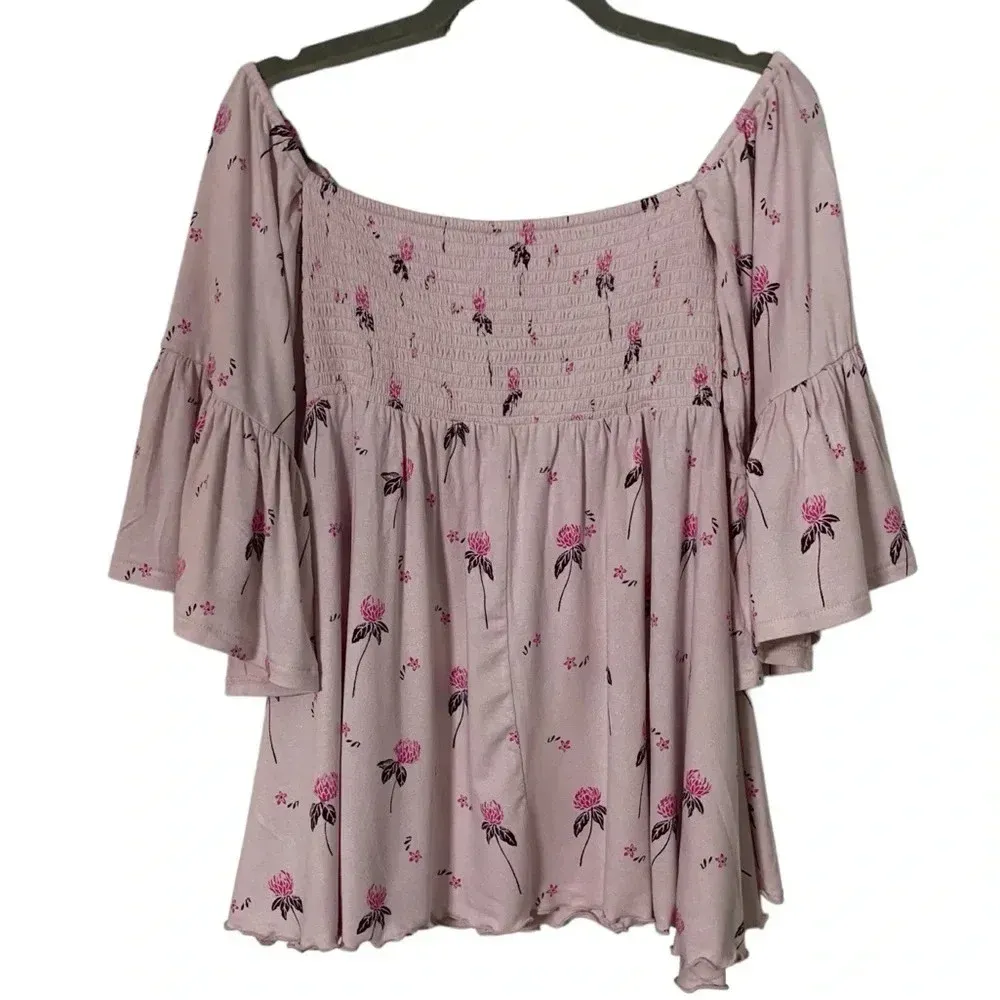 Free People Off Shoulder Tunic Top in Cloud Cherry Combo - Image 8