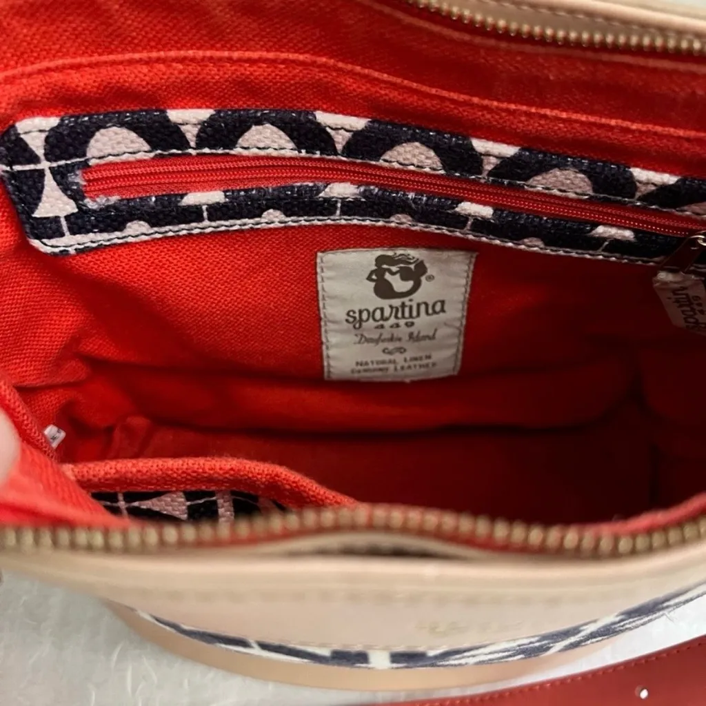 Spartina 449 Daufuskia Island Natural Linen Genuine Leather Shoulder Crossbody - Image 10