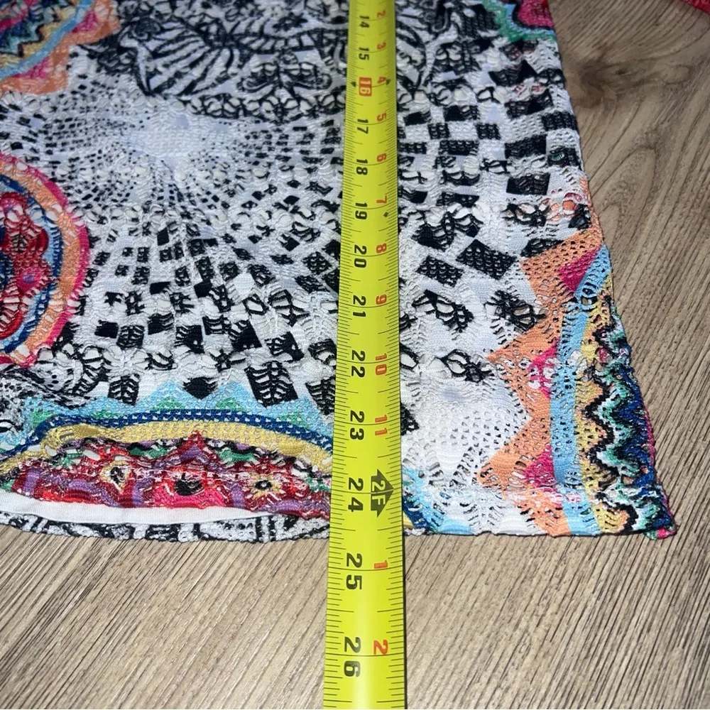 Onque Casual Fuchsia Orange Black White Boho Mandala Style Crochet Knit Top L Size L - Image 3