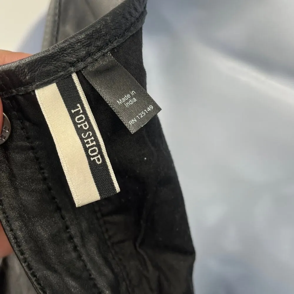 Topshop Leather Laser Cut Womens Top Sz 6 Black Edgy Festival Y2K Boho Rocker - Image 9