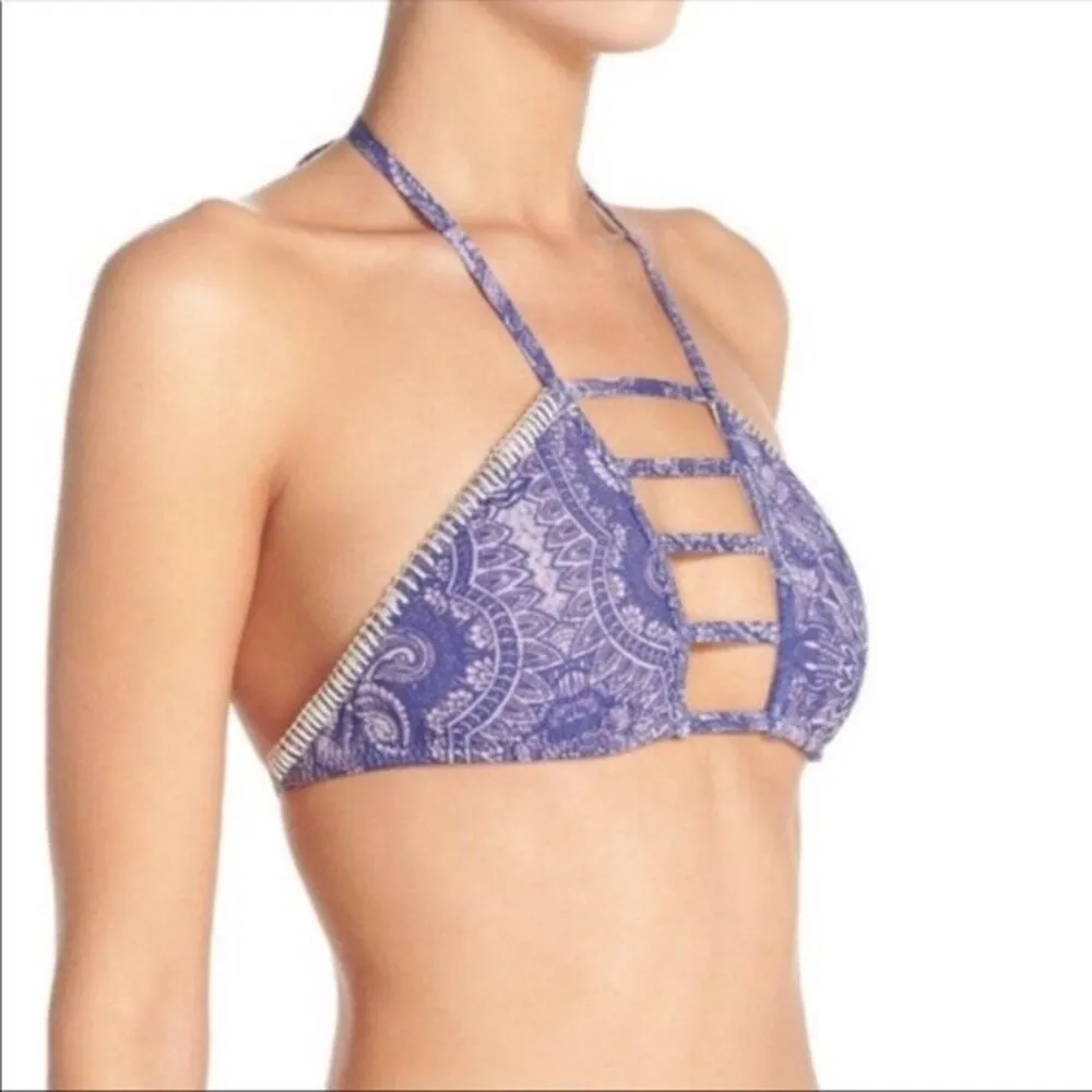 Ale by Alessandra Blanket Stitch Trim Cut Out Paisley Boho Tie Bikini Top XS - Image 2