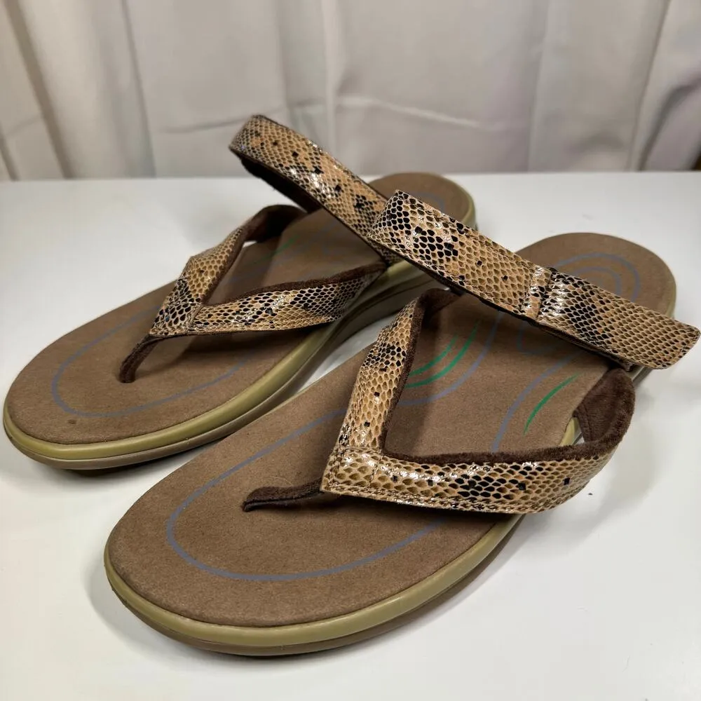 OrthoFeet Gaya Sandals Snakeskin Print Flip Flops Comfort Support Women Sz 9.5 W Brown - Image 3