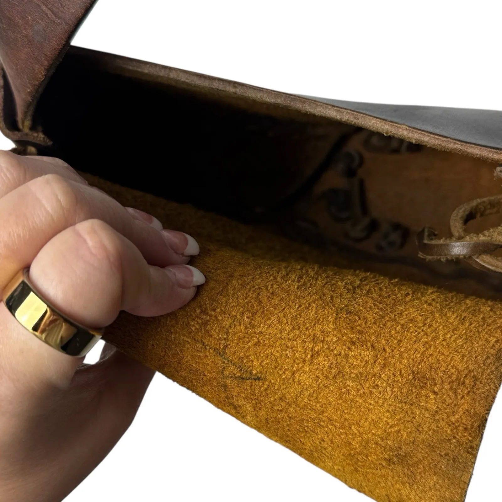 Vintage 100% Leather Saddle Bag Purse Brown Distressed Boho Chic Submarine - Image 9