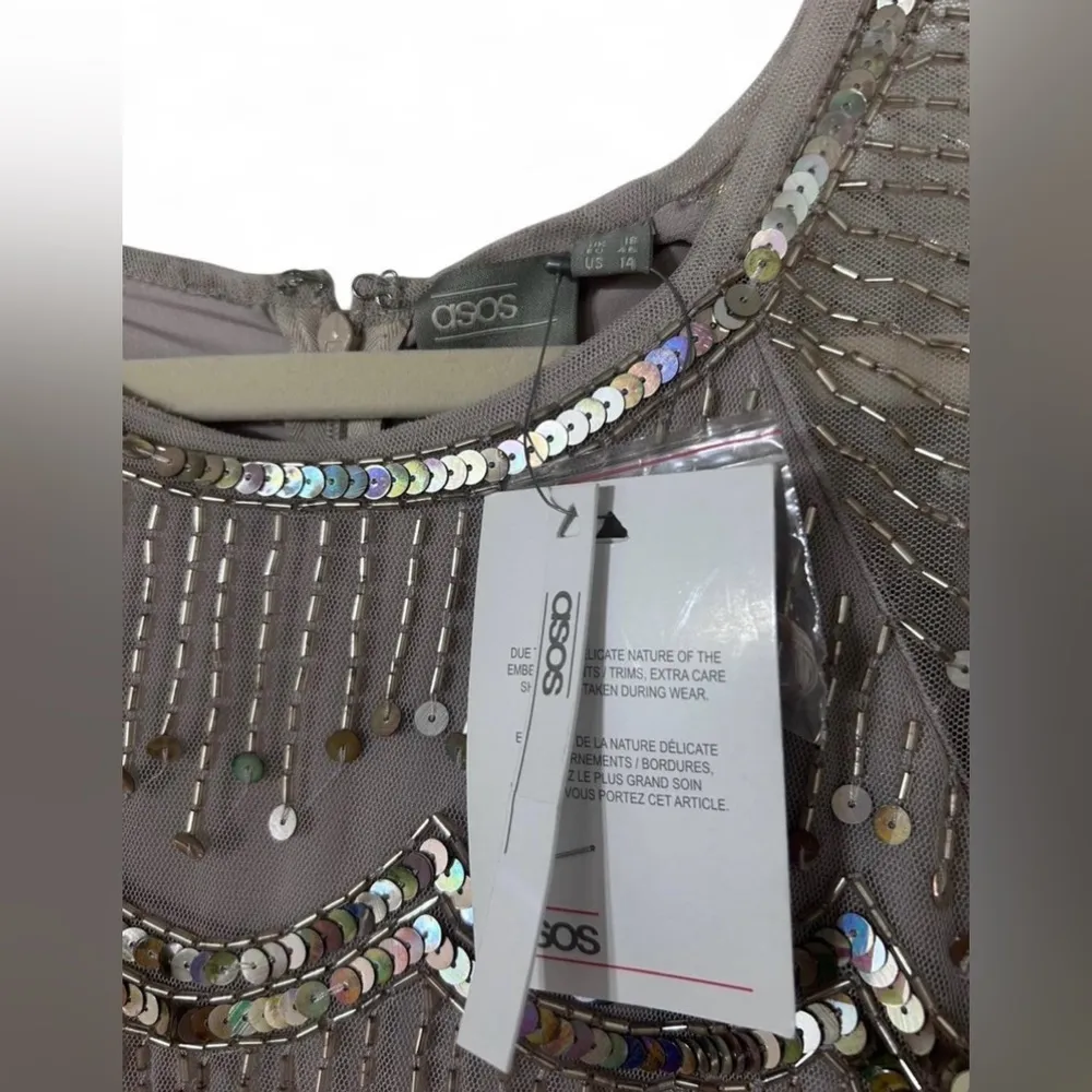 NEW ASOS Design Scallop Hem Embellished Midi Dress Sz 14 - Image 2