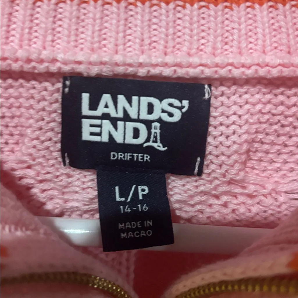 Lands' End Pink and orange Cable Knit Turtleneck Sweater - Image 2