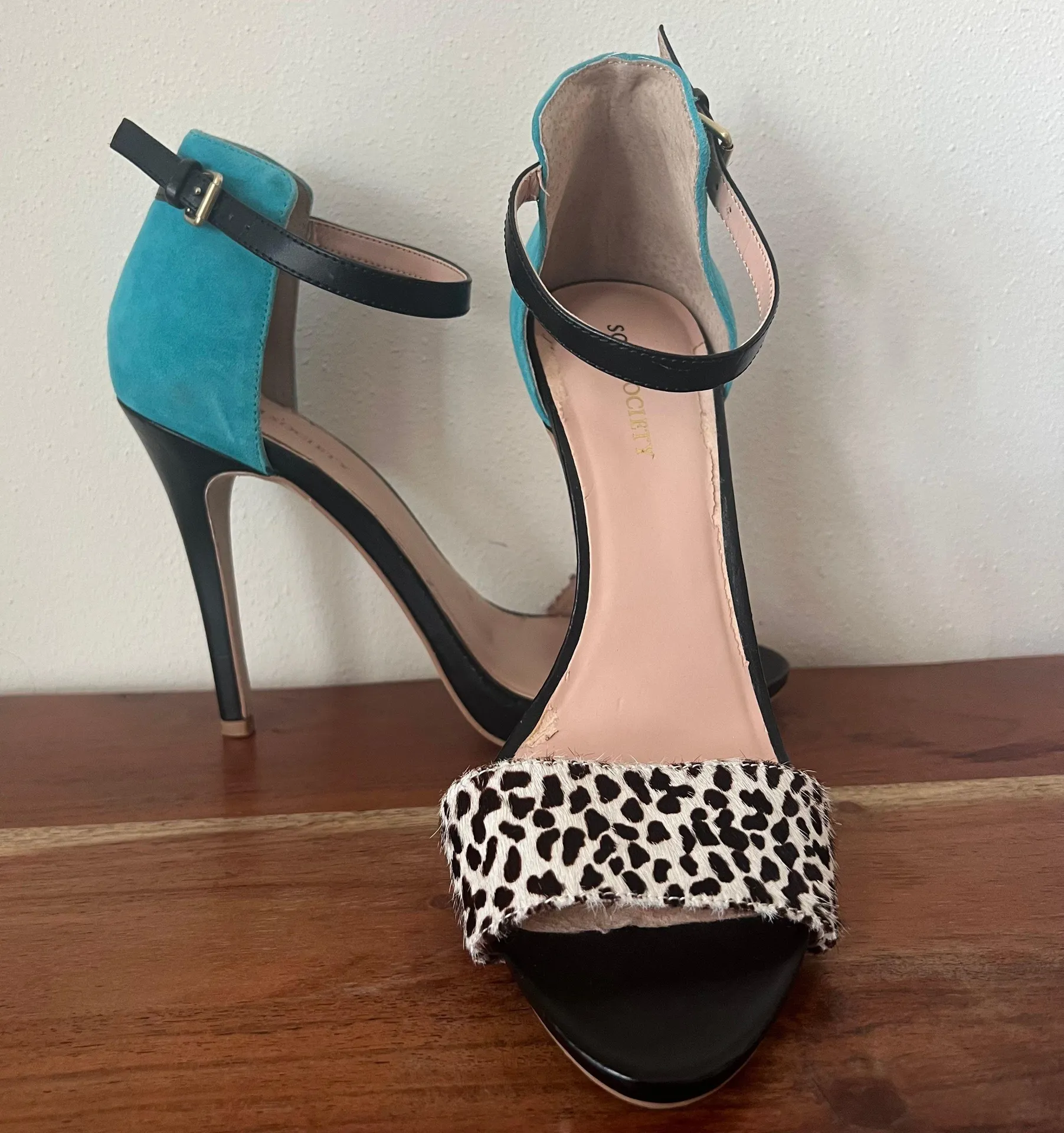 Sheila Teal Animal Patterned Ankle Strap Stiletto Heels - Image 2