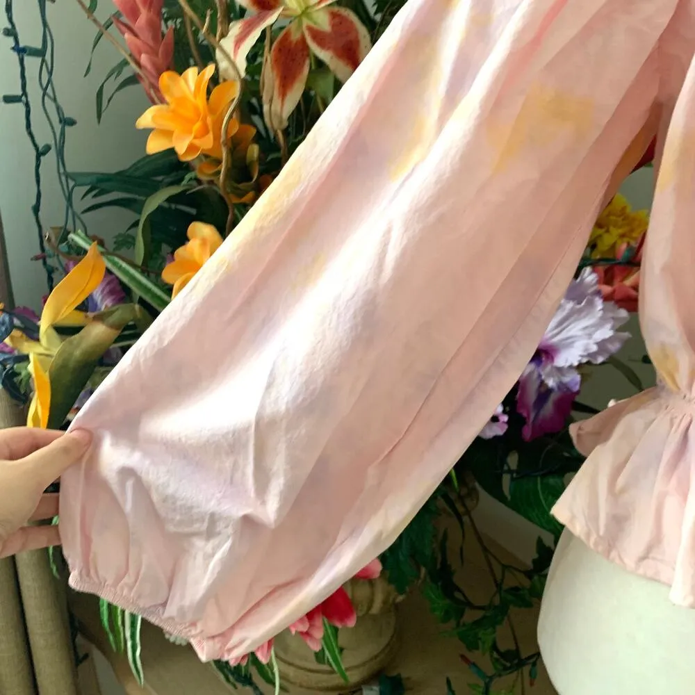 Zara Tie Dye Balloon Sleeve Crop Peplum Blouse in Pink Multi - Image 7