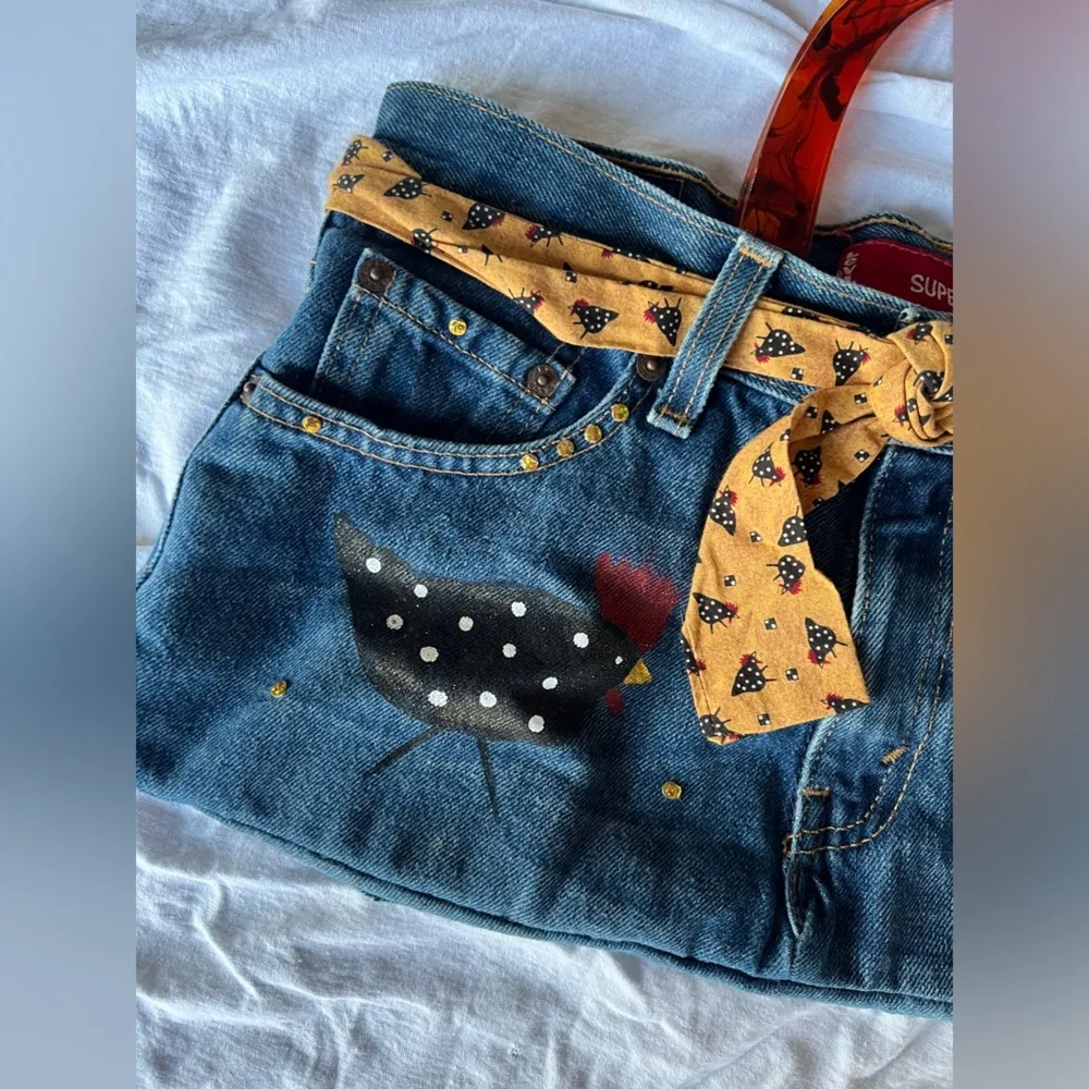 Handmade Levi Denim Tote Bag with Design and Handle - Image 2