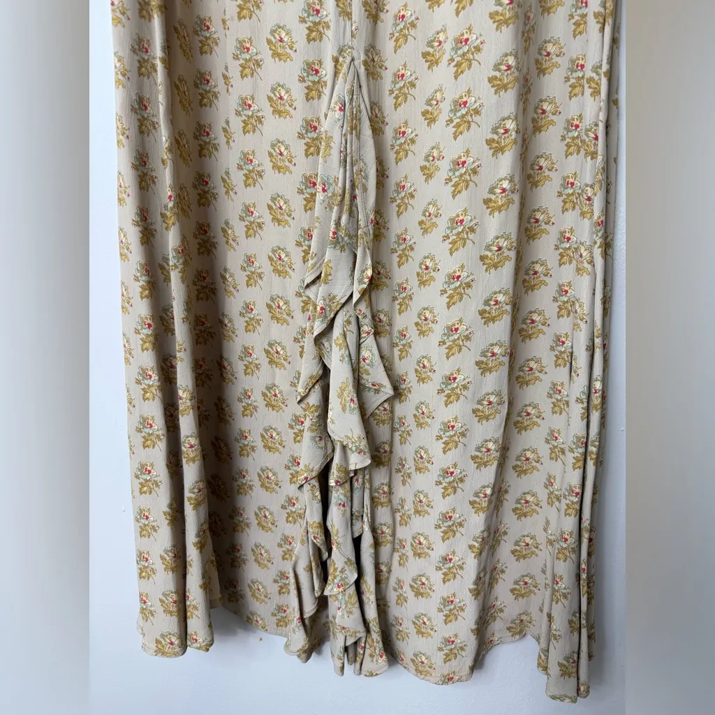 April Cornell vintage Cream and mustard Floral ruffle back midi/Maxi Skirt S Yellow - Image 4