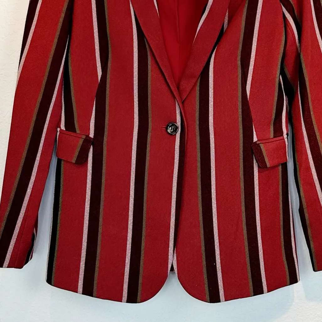 Mural Textured Trend Red Striped Single Button Stylish Blazer Medium - Image 8
