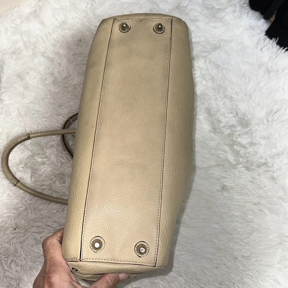 Hampton F13087 Tan Pebbled Leather Satchel Handbag Purse Bag Braided Tasse - Image 7