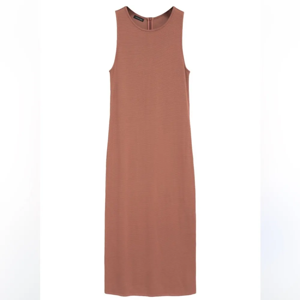 Anine Bing Savannah knit crew neck sleeveless midi dress terracotta waffle new - Image 3