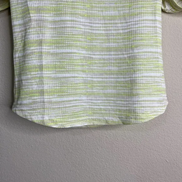 Good Luck Gem Striped Puff Sleeve Top Ribbed Knit Tee Chartreuse White M - Image 3