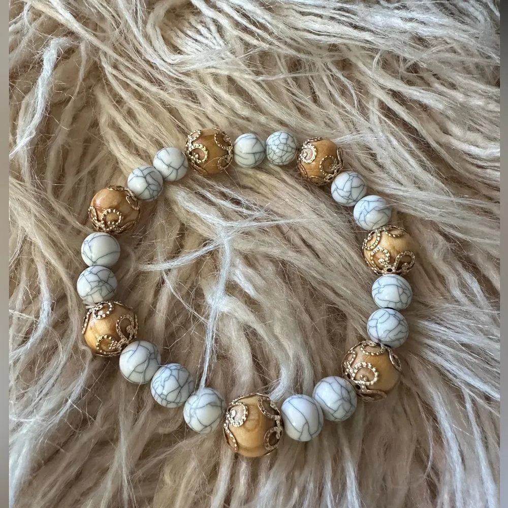 Tree of Life Touch of Blue Beaded Bracelet Trio Gold - Image 4