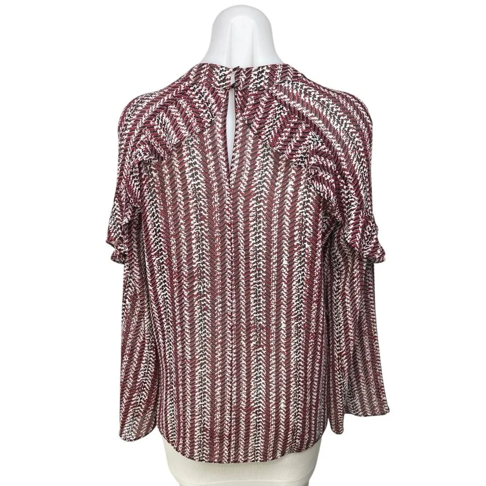 Reiss Red Multicolor Ruffle Bell Long Sleeve Mock Neck Printed Blouse Top Size 0 - Image 2