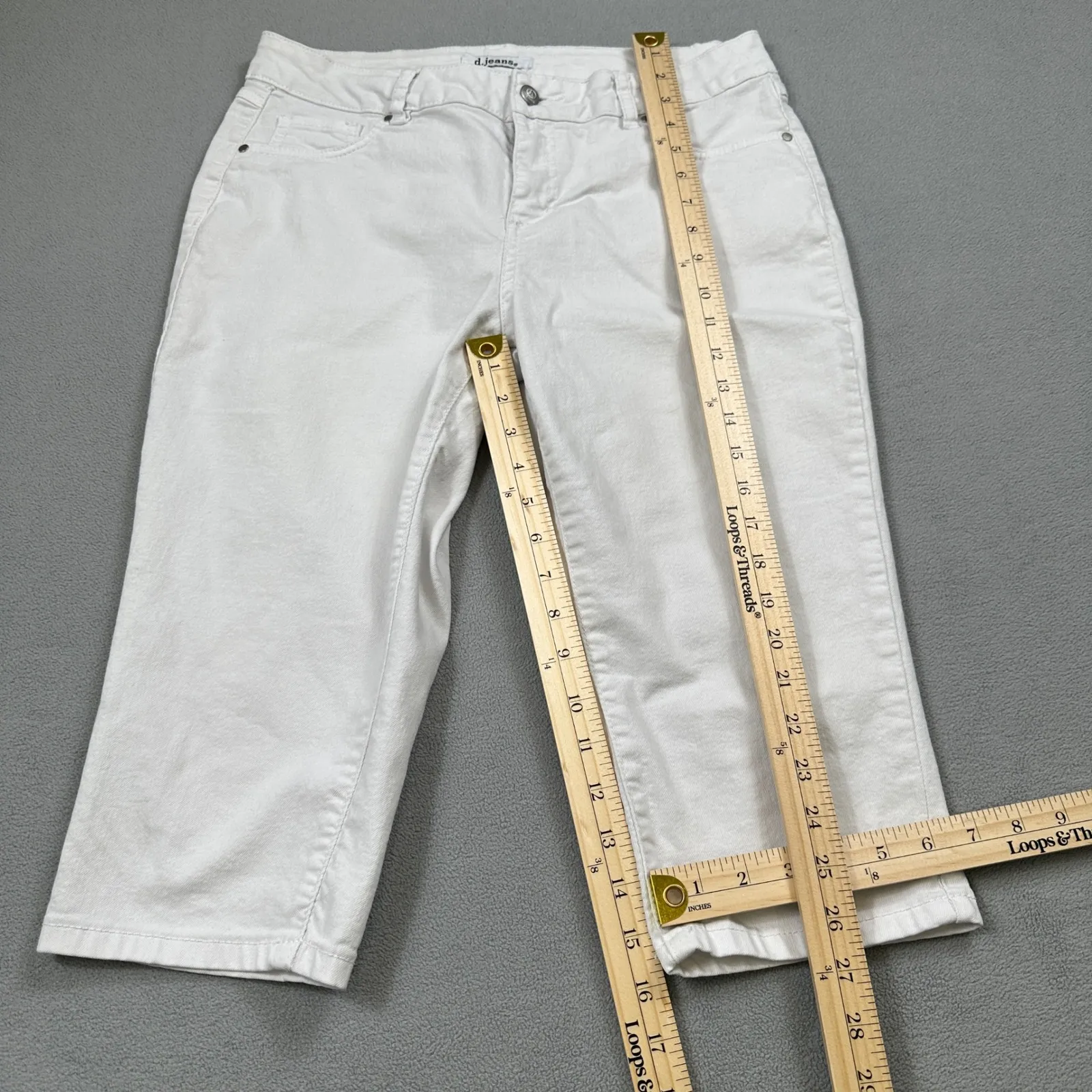 D.Jeans Capri Pants Womens 10 White Mid Rise Stretch Cropped Cotton Blend Denim - Image 4