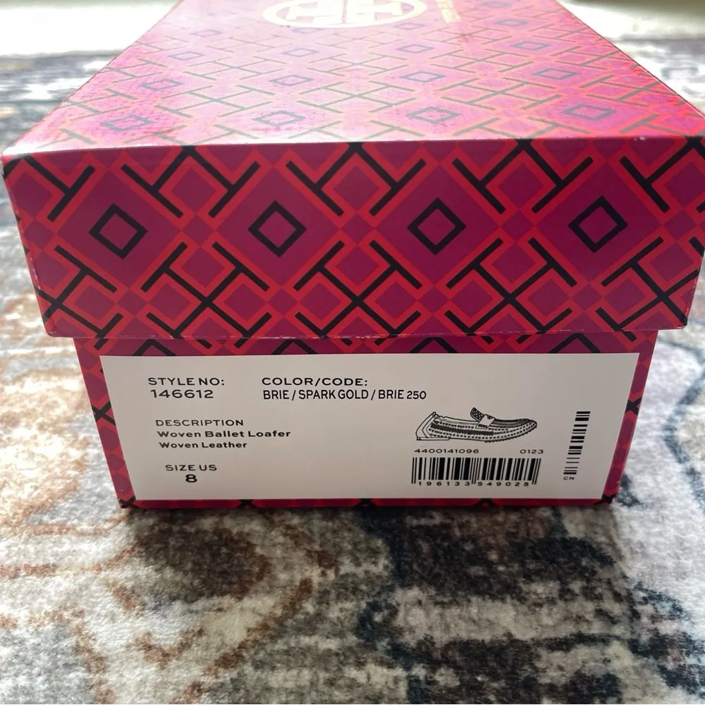 NIB Tory Burch Woven Ballet Loafers Brie Metallic Flats Spark Gold Shoes - Image 3