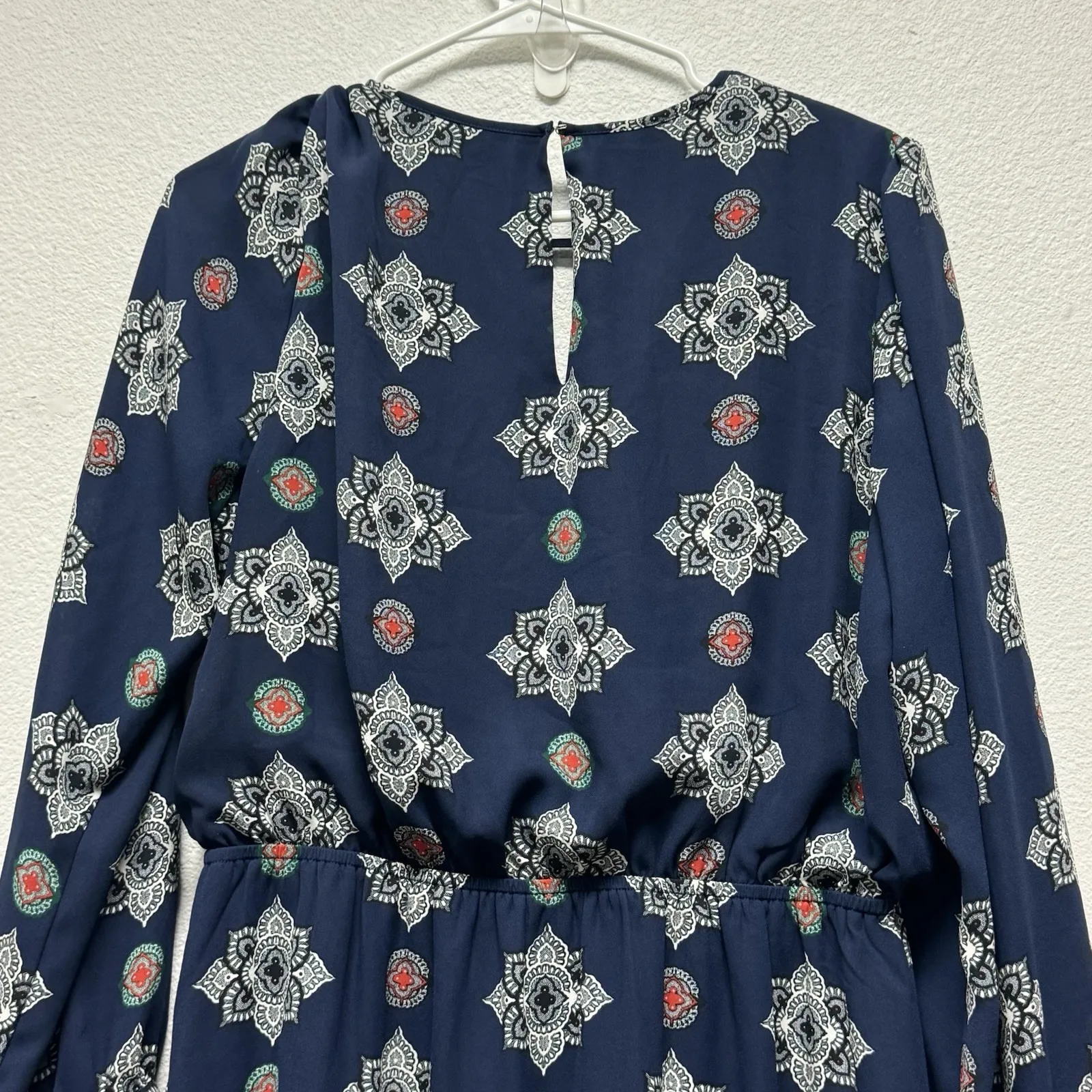 Express Navy Blue Dress Long Sleeve Elastic Waist V Neck Large Casual Blouson - Image 6