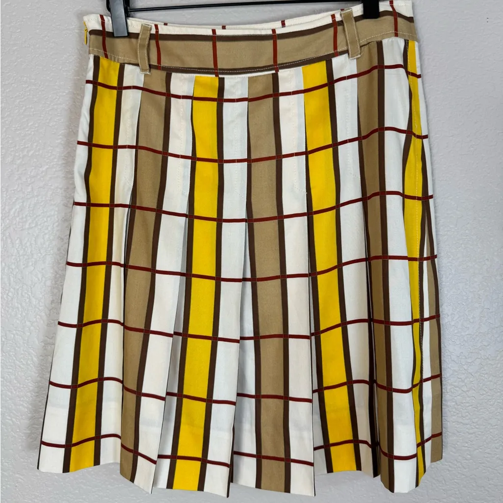 Marc by Marc Jacob’s Plaid Pleated Checkered Yellow Brown Silk Skirt size 6 - Image 4