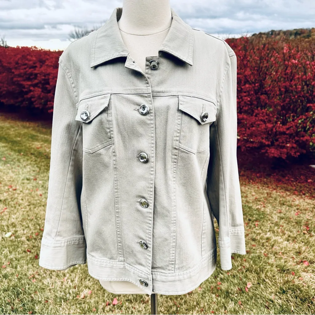 Multiples Embellished Rhinestone Pale Green Jacket Sz. L - Image 11