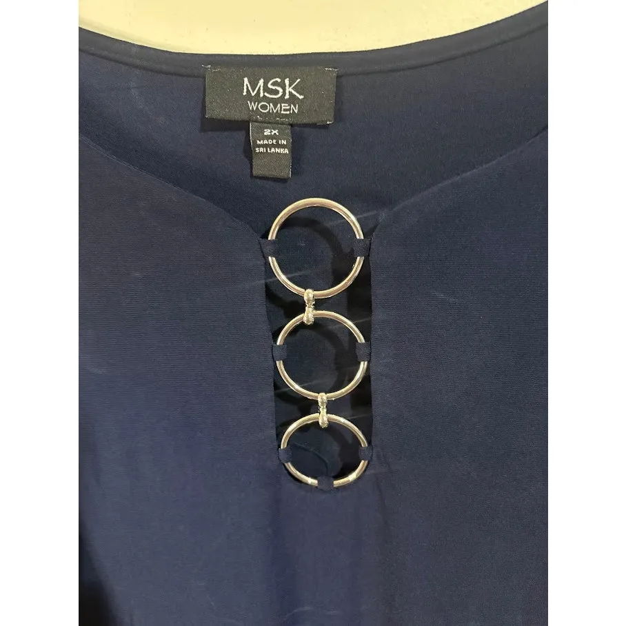 MSK Blue Plus Size Short Sleeve 3 Ring Midi Dress Size 2X NWT - Image 3