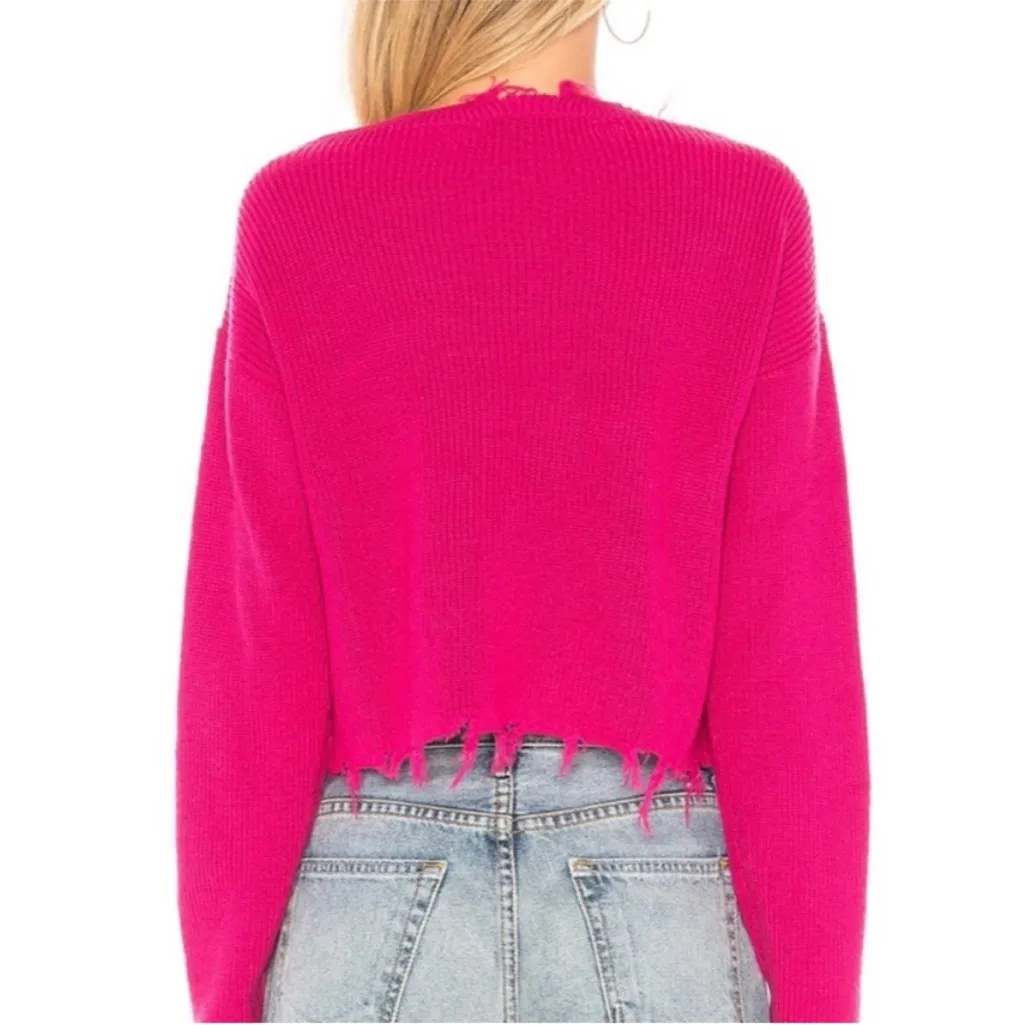 Lovers + Friends Revolve Bright Pink Wool Ribbed Knit V Neck Oversized Sweater S - Image 10