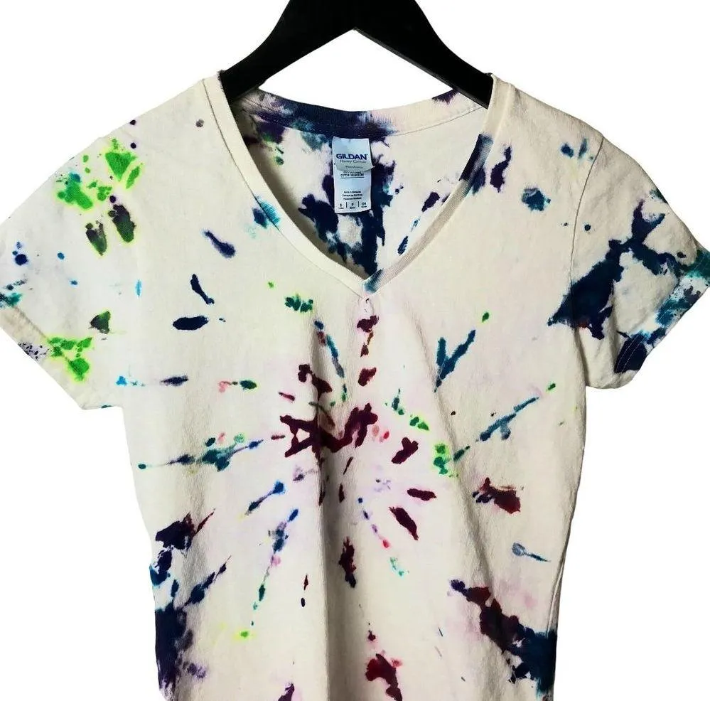 Gildan T Shirt Womens Multicolor Extra Small Trendy Tie Dye Festival V-Neck Tee - Image 2