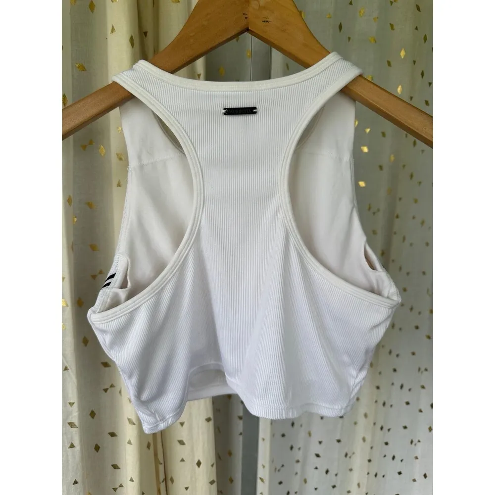 Mondetta Ribbed Padded Side Stripe Applique Racer Back Sports Bra Crop Top S - Image 4