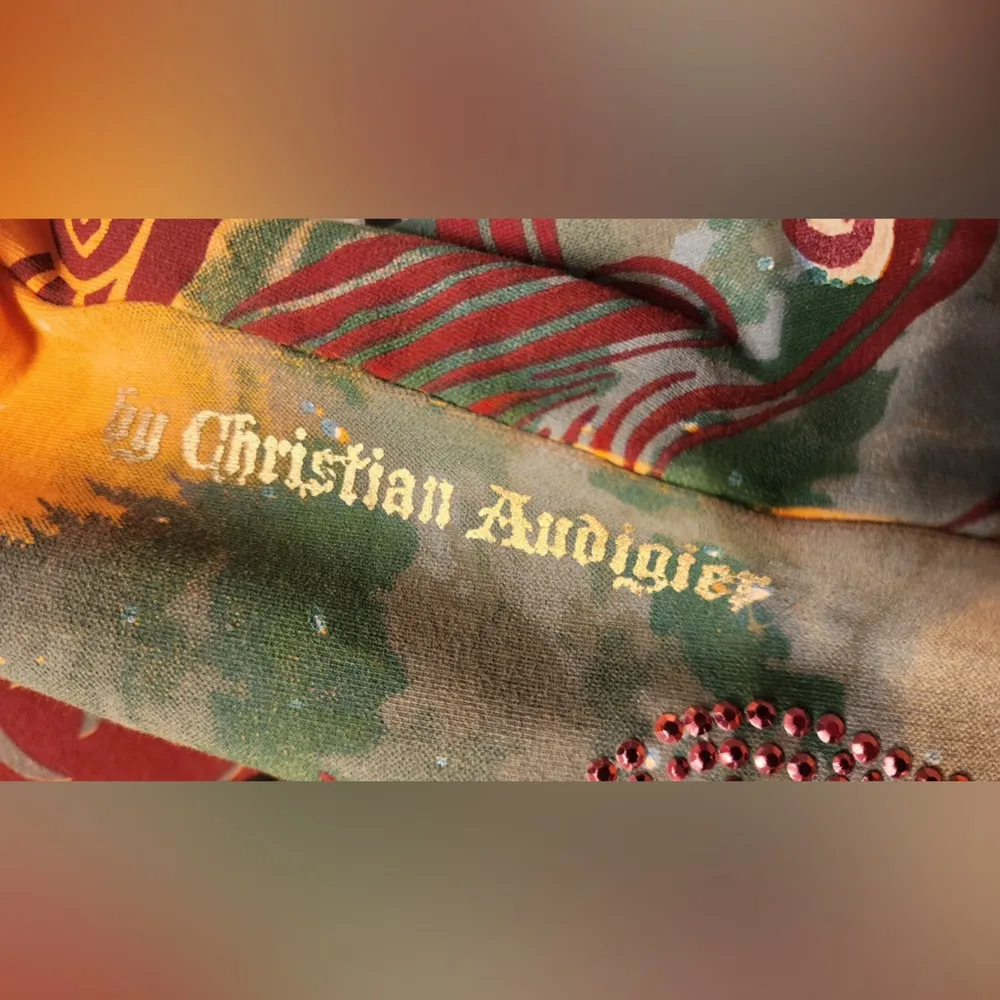 Christian Audigier Crystal Rock Women’s Orange Rhinestone Hoodie Size Small - Image 13