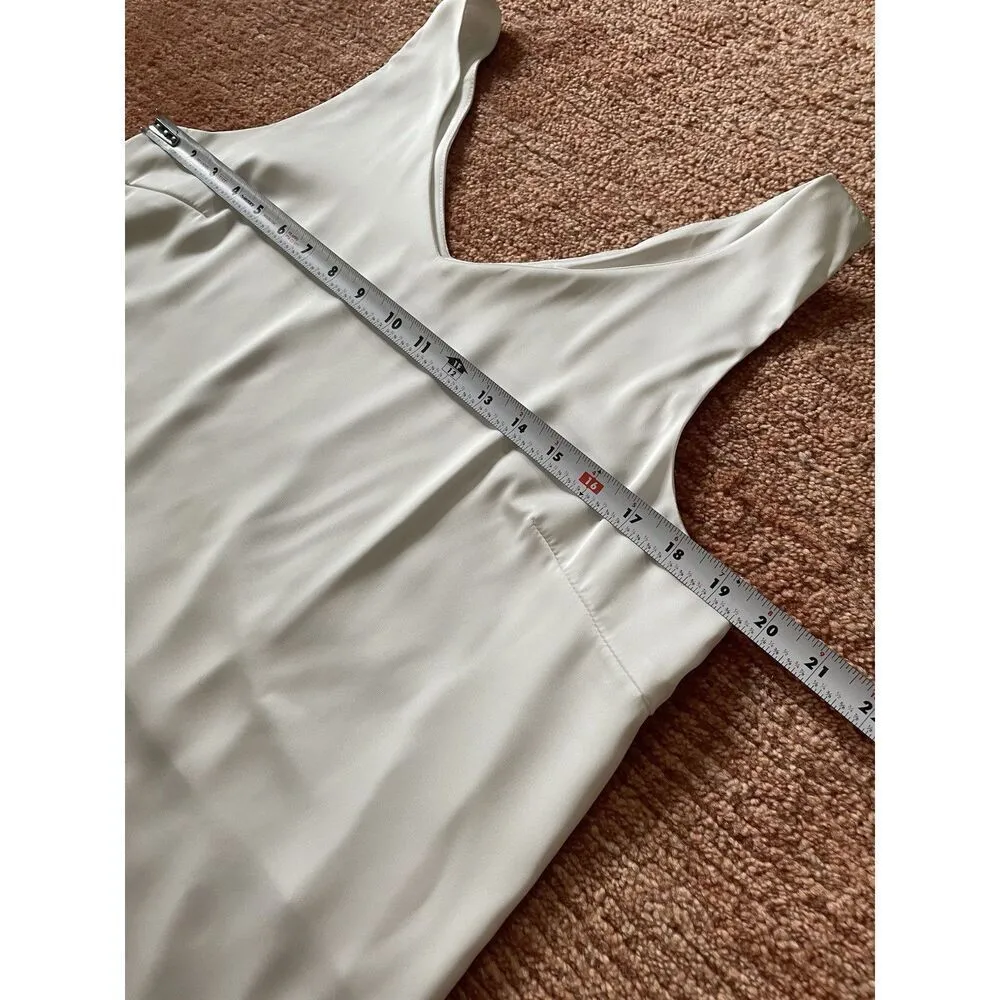 Ekouaer Ivory Satin Tank Top M Sleeveless V Neck Lined Camisole Blouse Elegant - Image 3