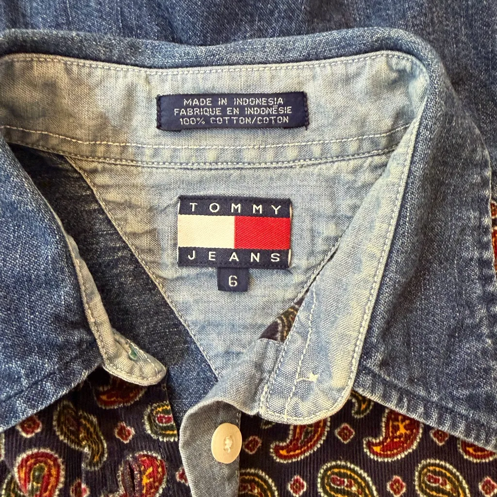 Tommy Hilfiger Vintage Denim Button-Up Shirt with Velvet Paisley Front Print - Image 3