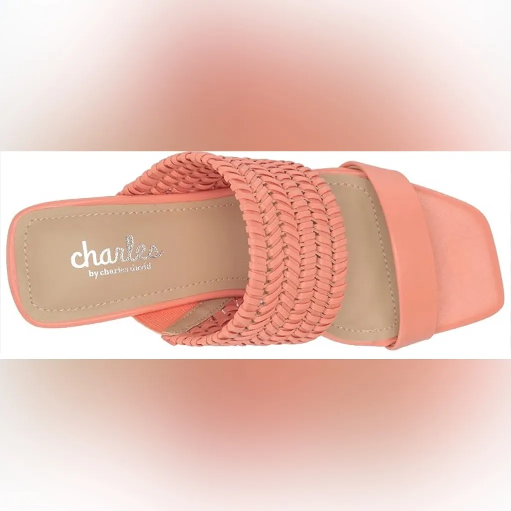 Charles David Coral Orange Fantasy Woven Strap Heel Sandals Coral size 6.5 - Image 4