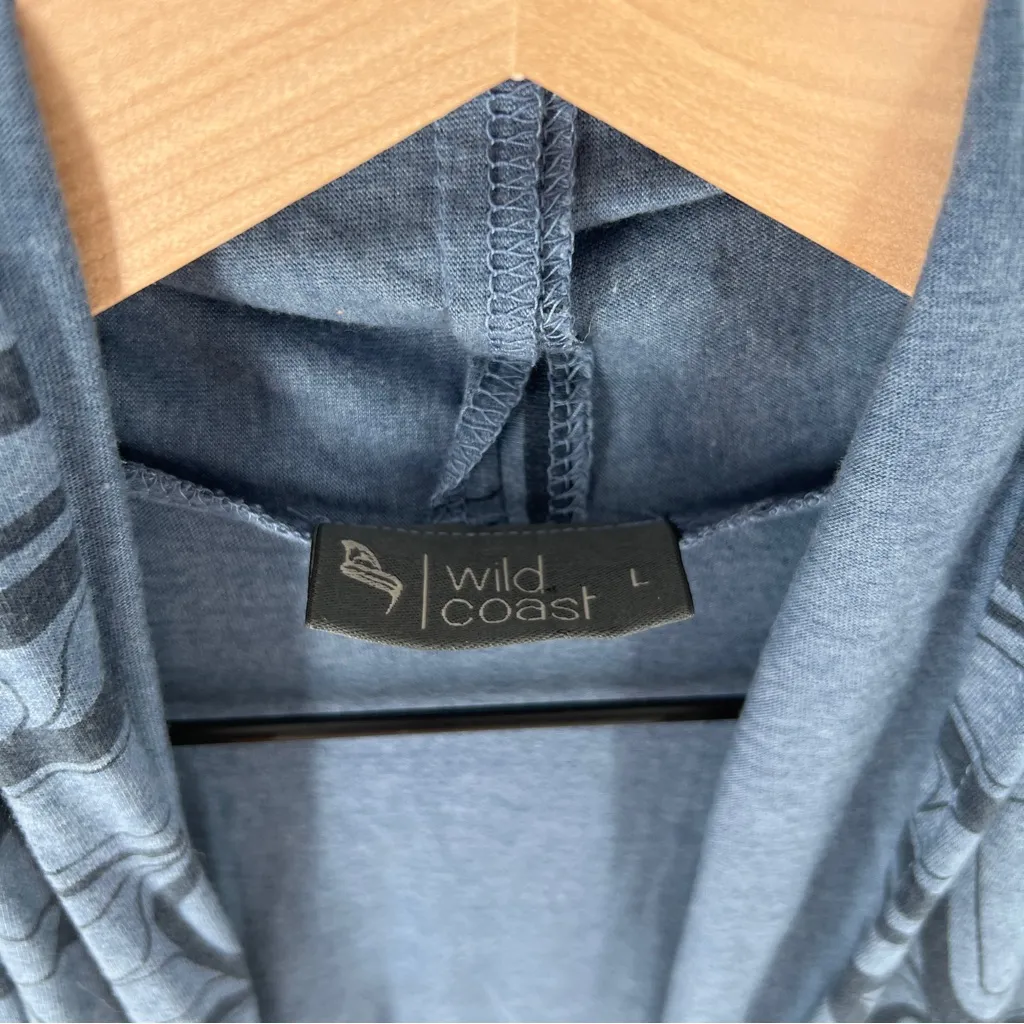 Wild‎ Coast Blue Stretch Knit Open Front Sleeveless Draped Cardigan Shark Bite Size L - Image 3