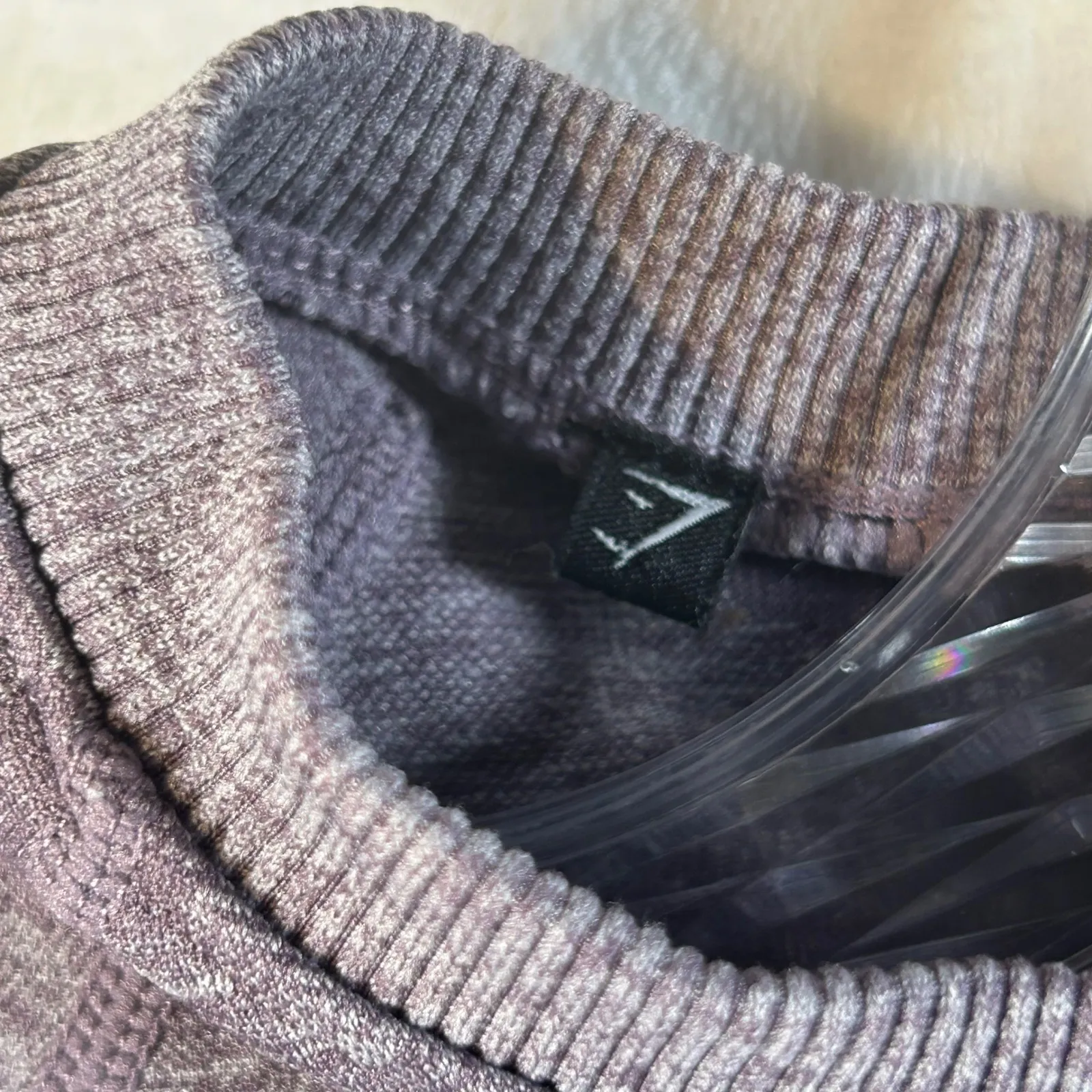 Gymshark Purple Camo Seamless Long Sleeve Crop Top Thumbholes Ruched Activewear - Image 6