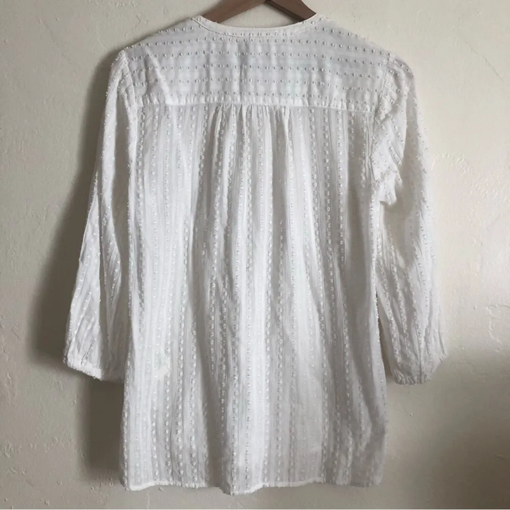 Anthropologie Akemi + Kin Peasant Sleeve Swiss Dot Textured Button Up Blouse Top - Image 9