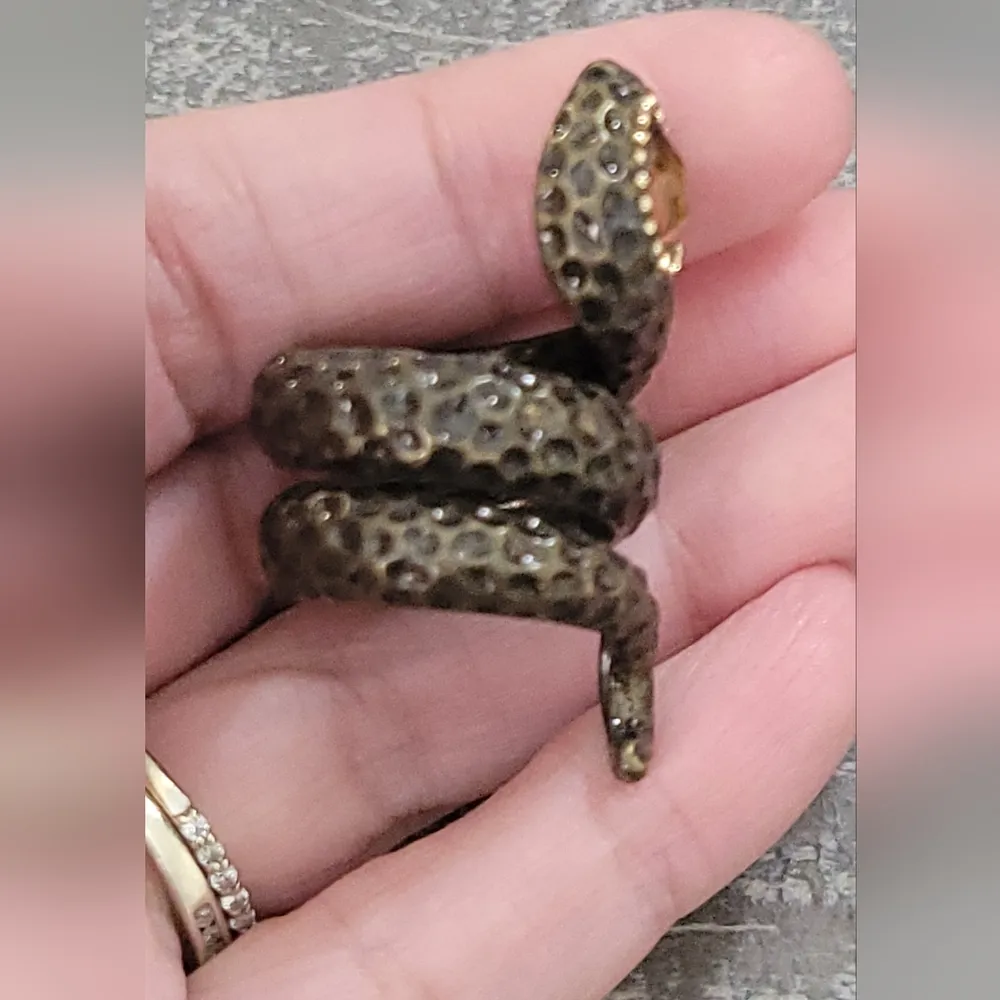 70s Bronze Snake Ring With Crystal Encrusted Head No Size Yellow - Image 13