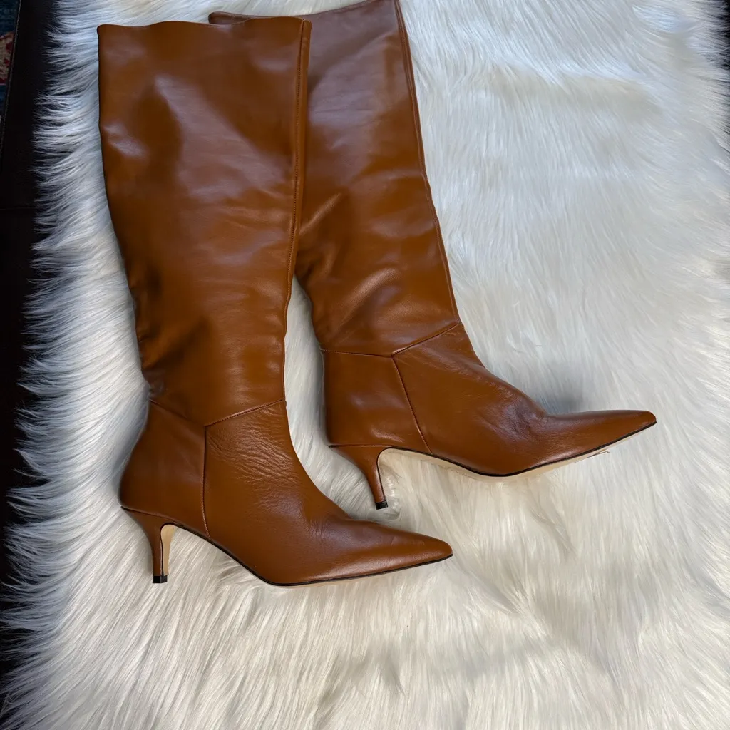 Souliers Martinez Brown Elena 60 mm Knee High Boots Tan Size 7 - Image 5