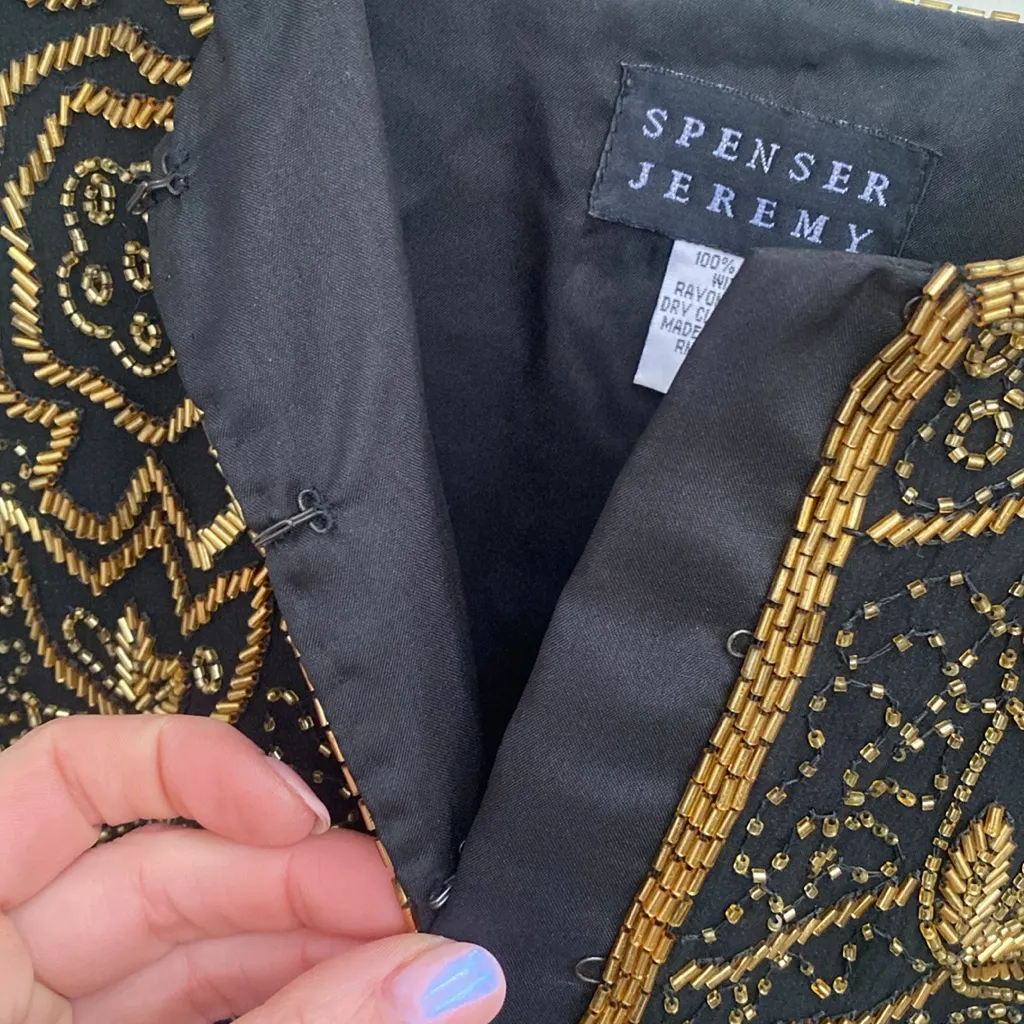 VTG 90s Spenser Jeremy 100% Beaded Silk Top Size M Black Gold Sleeveless Formal Size M - Image 10